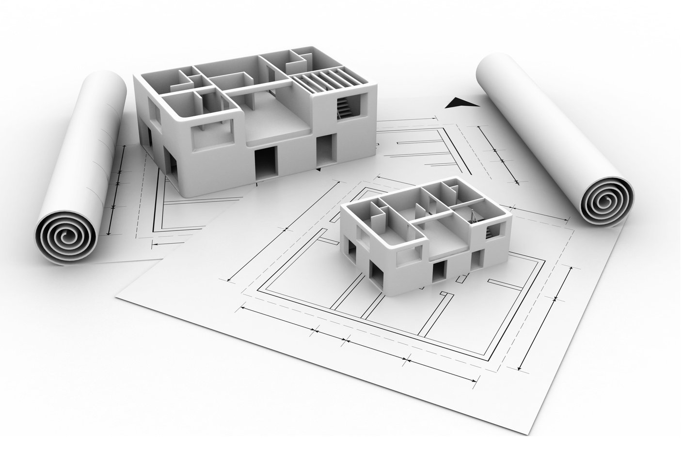 3d architecture house blue print plan.